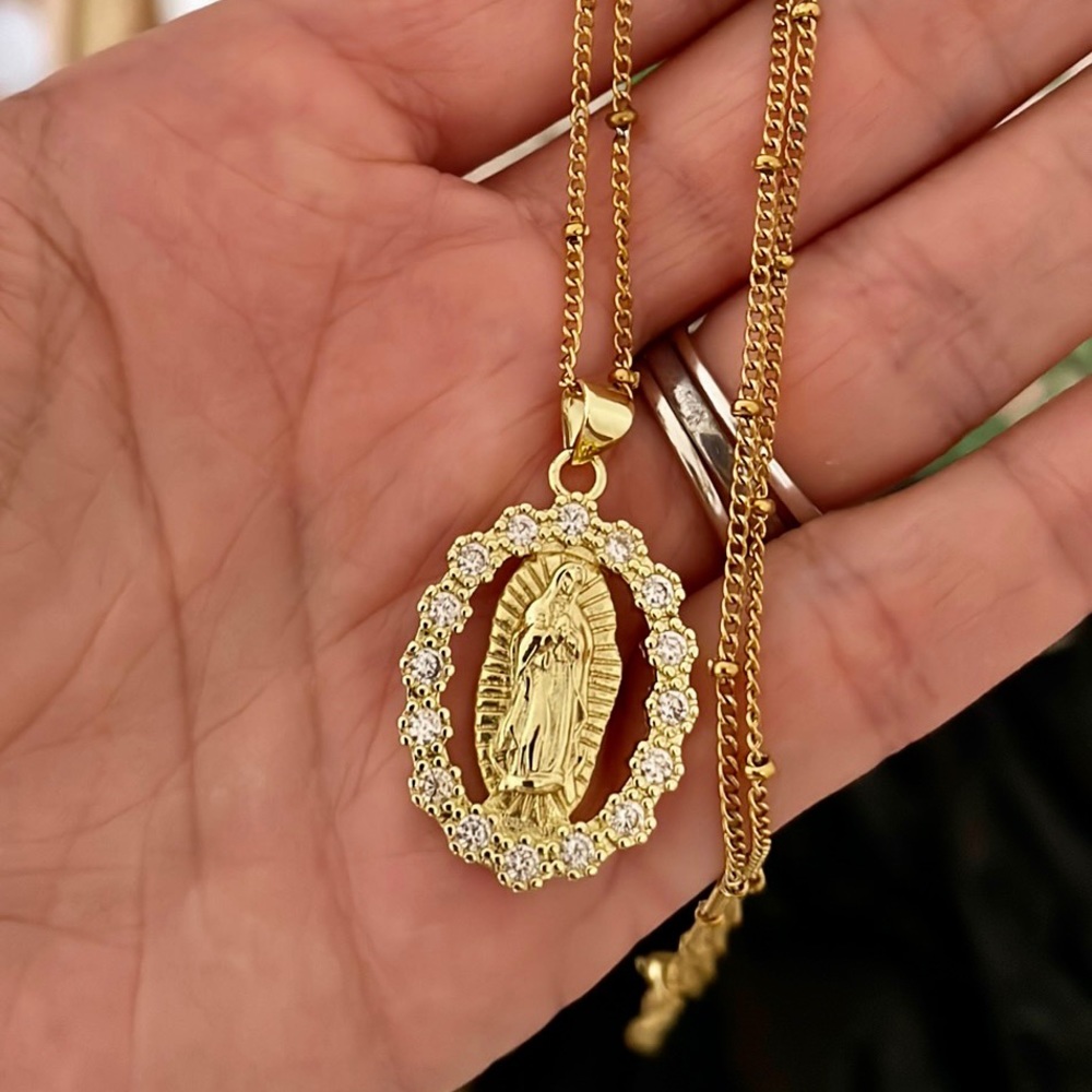 Gold Plated St Virgin Mary Chain Necklace